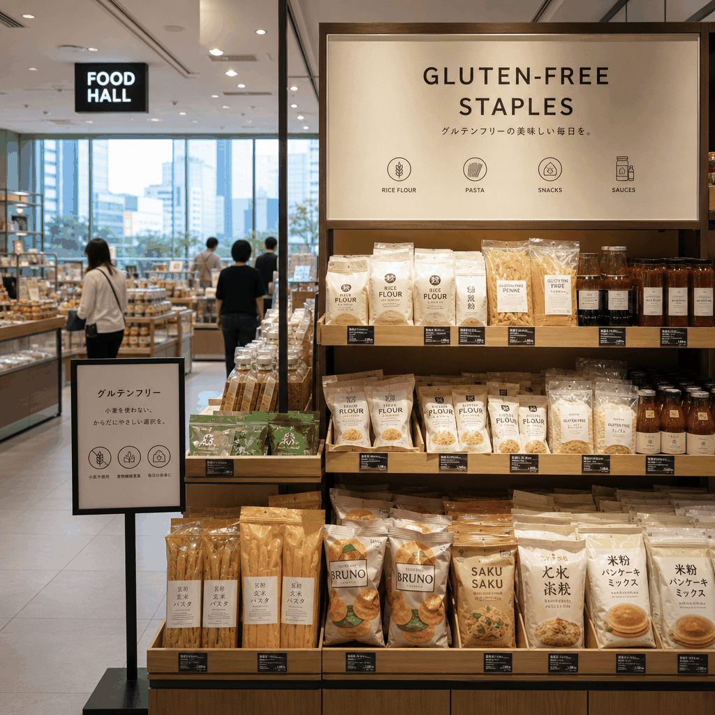 Tokyo department-store food hall with packaged groceries and specialty foods