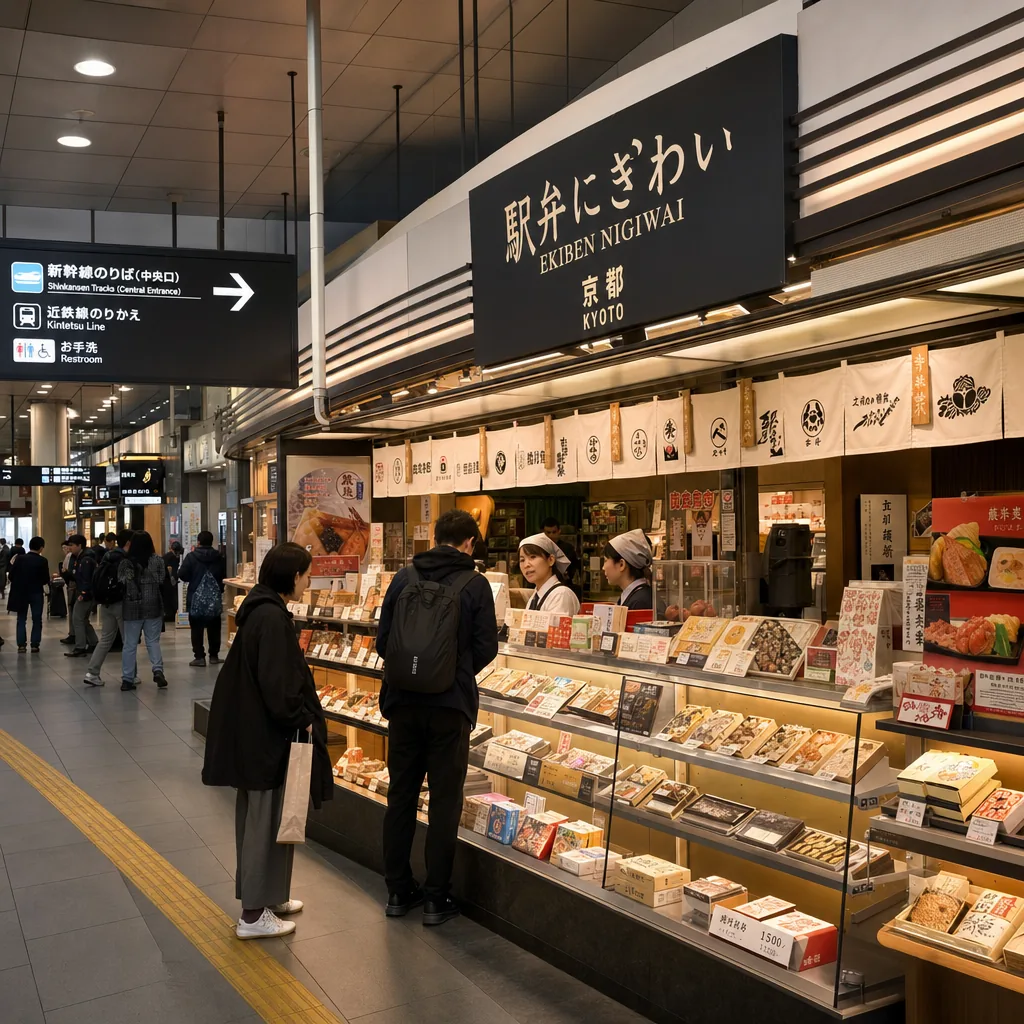 Kyoto Station food halls where travelers can buy vegetarian ekiben before boarding trains