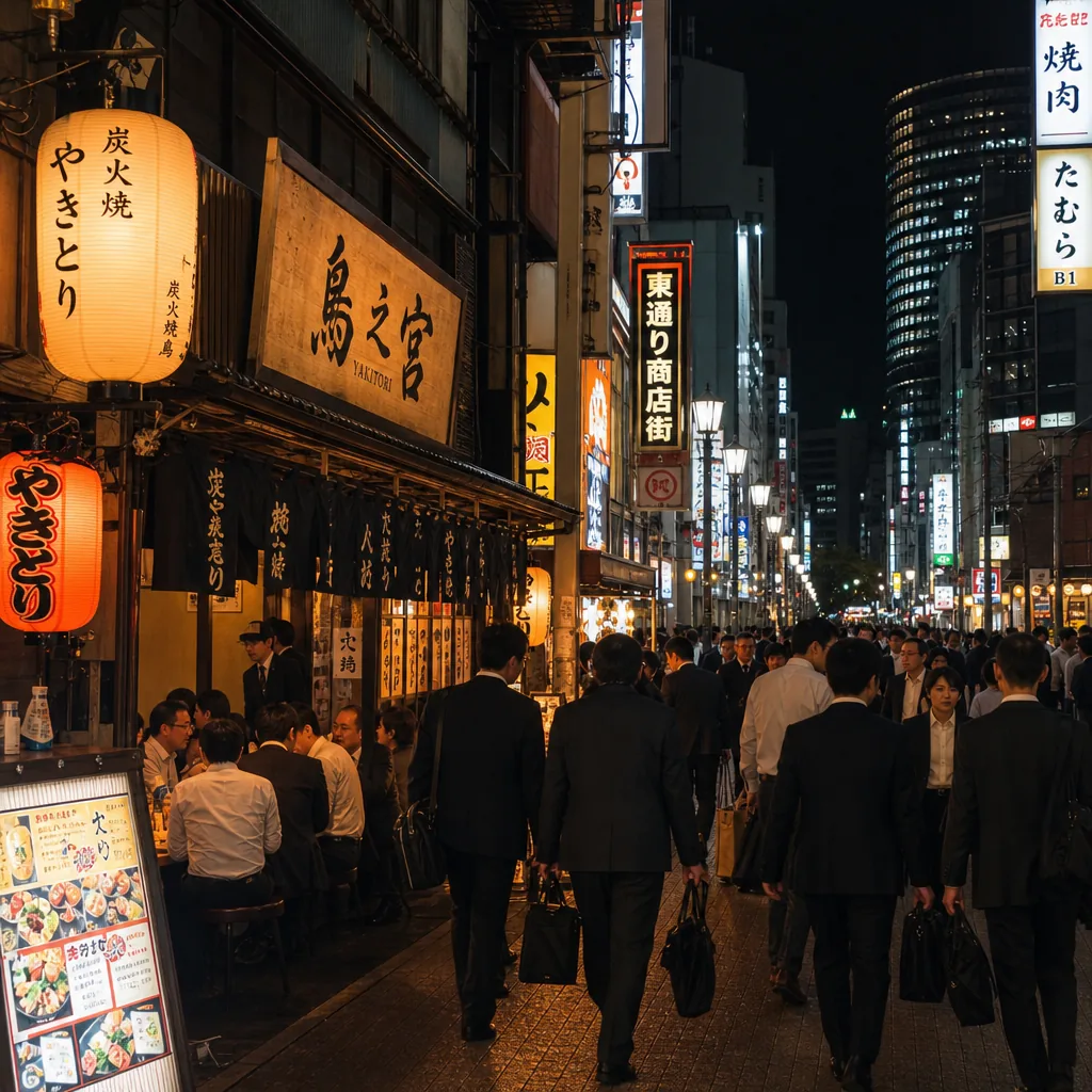 After-work yakitori street in Osaka near a busy station district