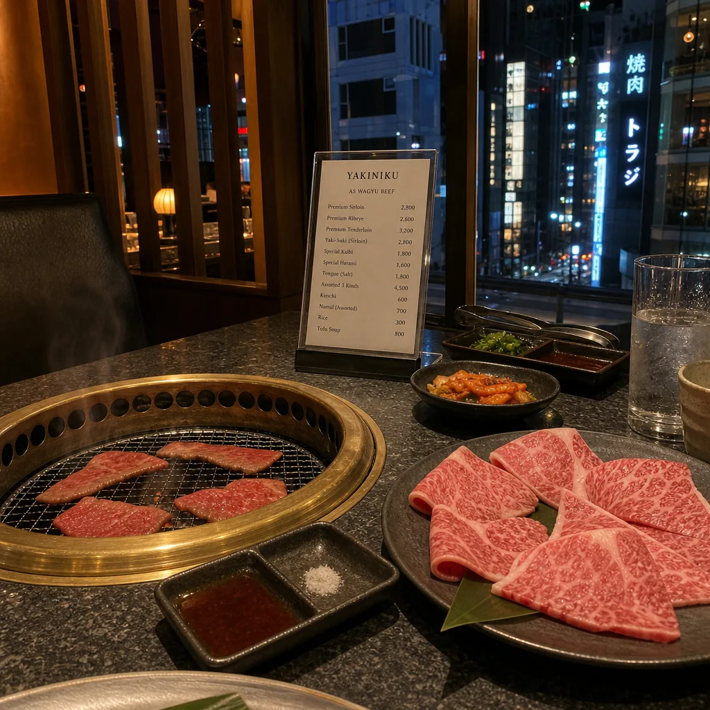 Tokyo wagyu yakiniku grill with English menu options in a tourist-friendly restaurant