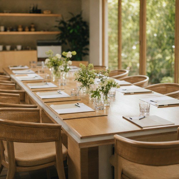 Prepared private event table in Japan ready for guests