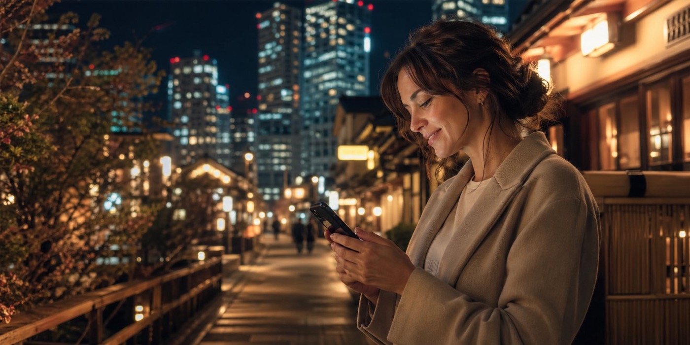 Confident expat in Tokyo sending one message for local support