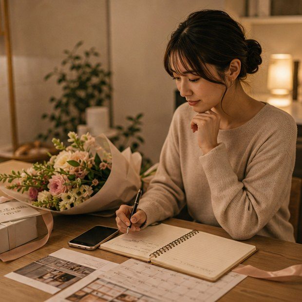 Person planning a special occasion in Japan with reservation details