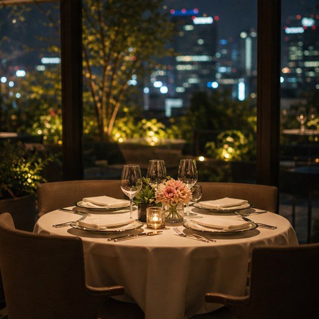 Prepared restaurant table for a thoughtful date in Japan