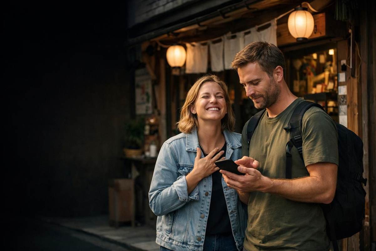 Travelers using local support outside a Japanese business