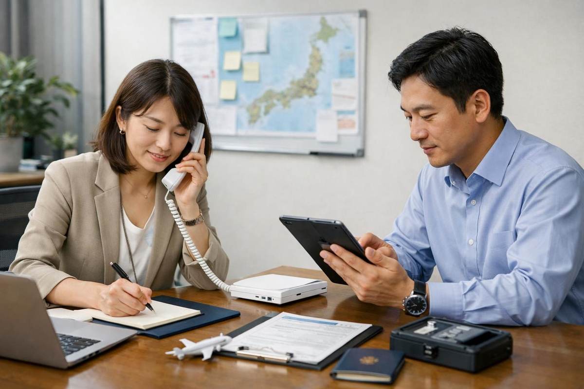 Japan operations team coordinating a traveler request by phone