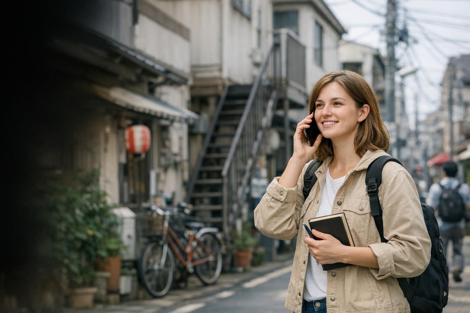 International student in Japan using phone for daily life support