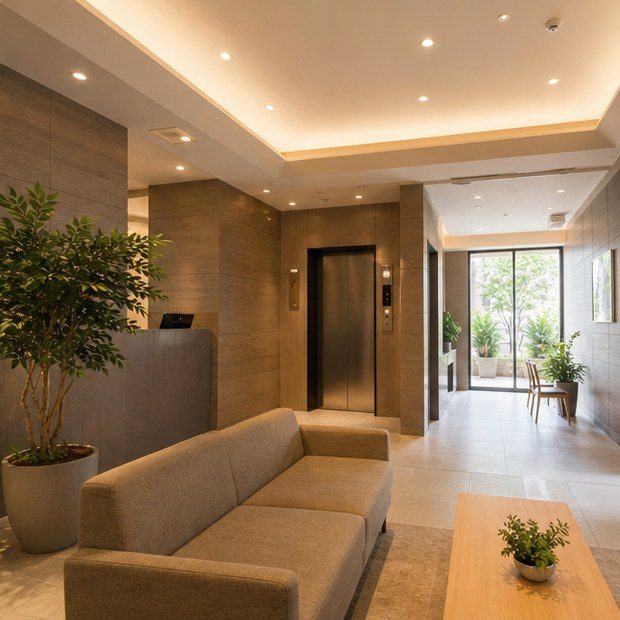 Calm property management office for foreign tenant support partnership