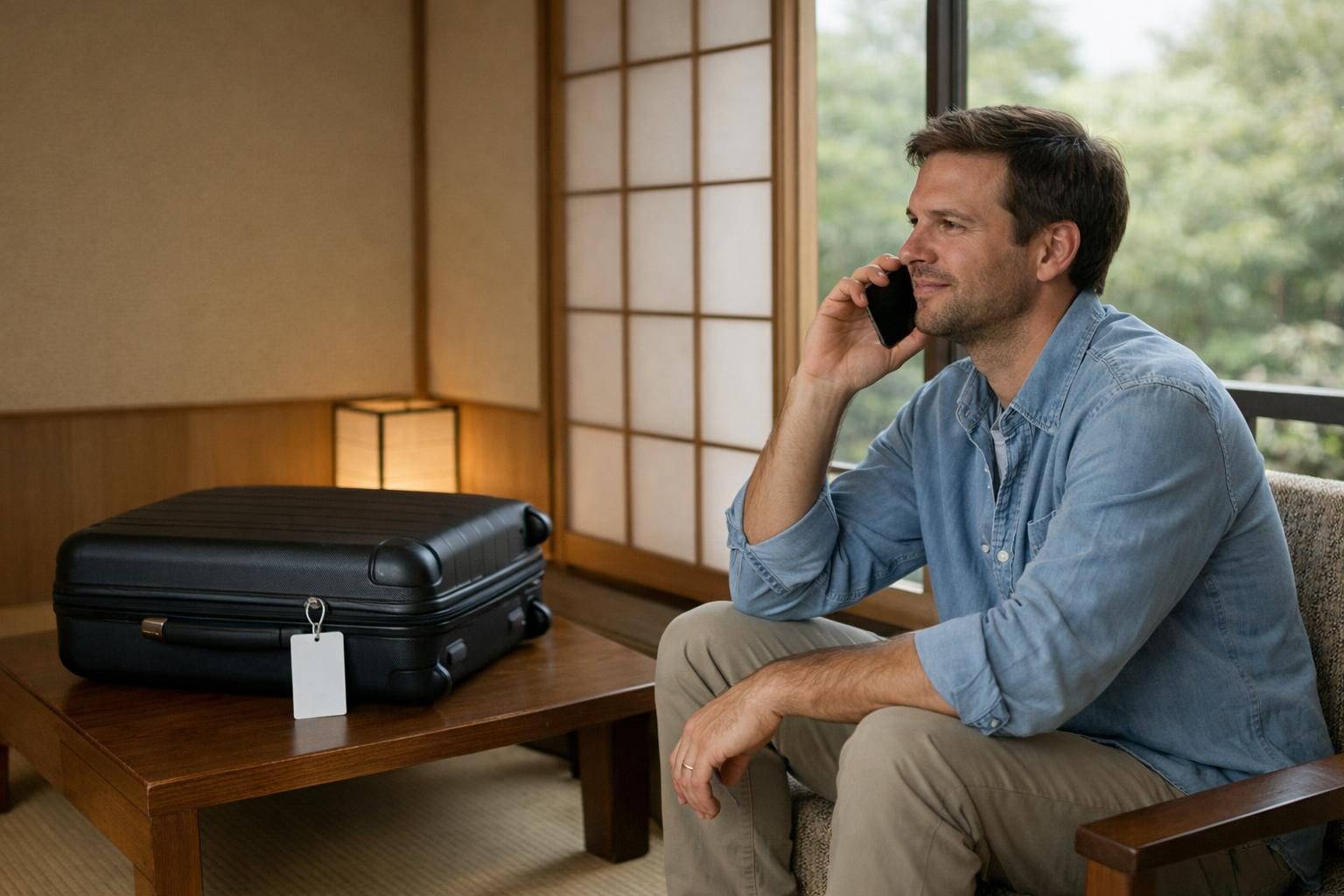 Traveler calling for help with a booking change in Japan