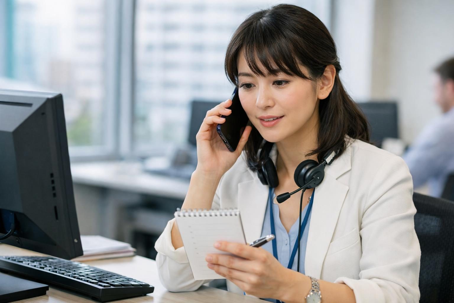 Bilingual support professional making a Japanese business phone call