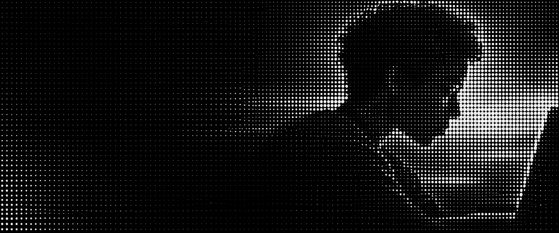 A human silhouette formed by a grid of white dots on black.
