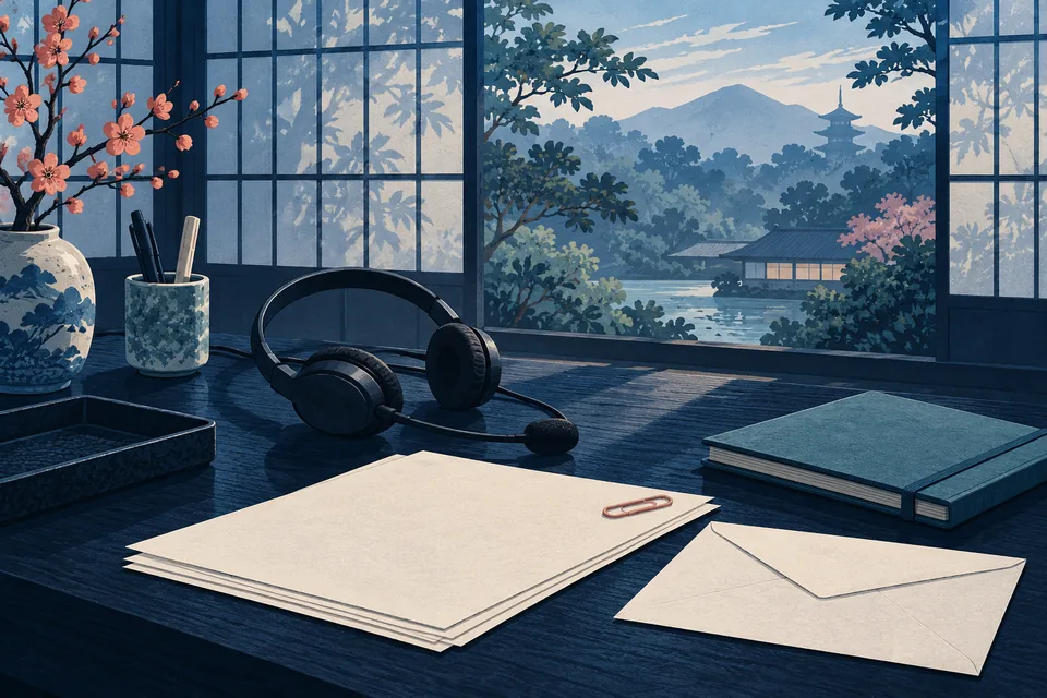 Illustration: a support headset, envelope and correspondence
