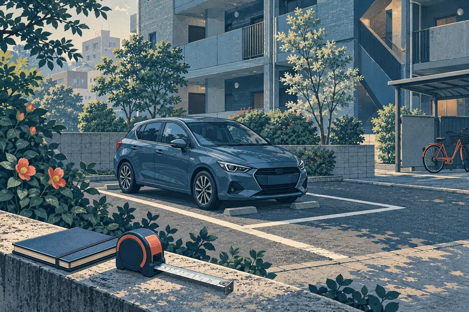 Illustration: a car in a Japanese apartment parking bay
