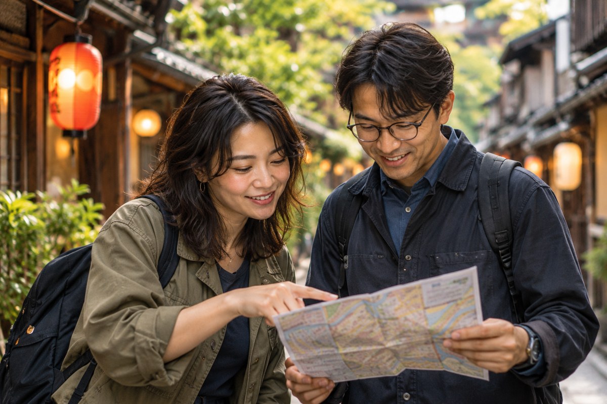 Illustration: two people reviewing a local map